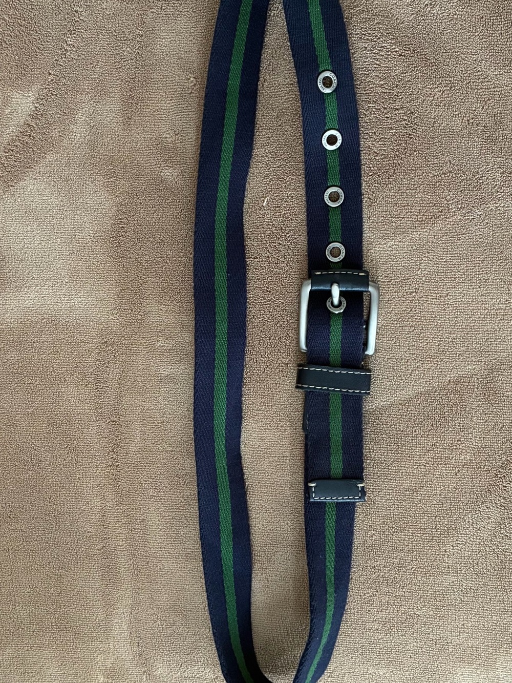 Coach Navy and Green Striped Webbing Belt Strap
